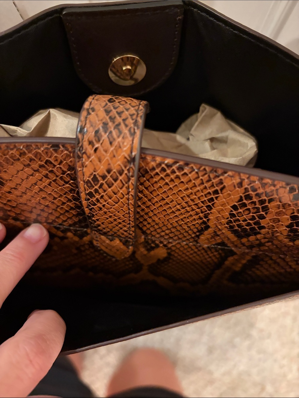 Rebecca Minkoff Brown Snake Skin Shoulder Bag Buckle Detail, Brown Tassel - Picture 7 of 9